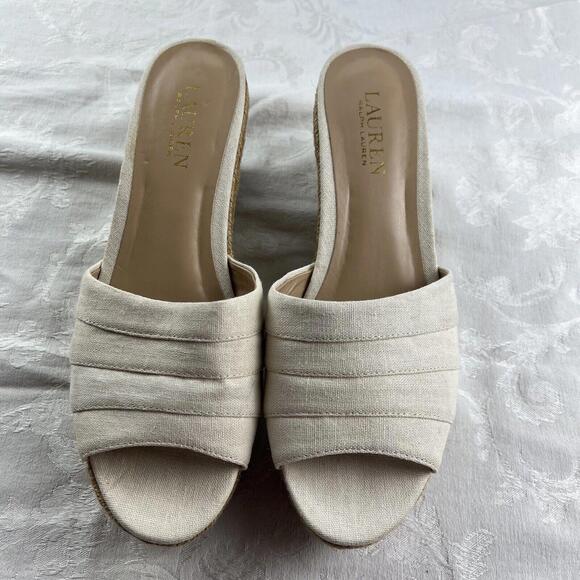 Lauren Ralph Lauren Shoes - Lauren Ralph Lauren Womens Sandals Size 8.5 B Espadrilles Beige Fabric Wedge